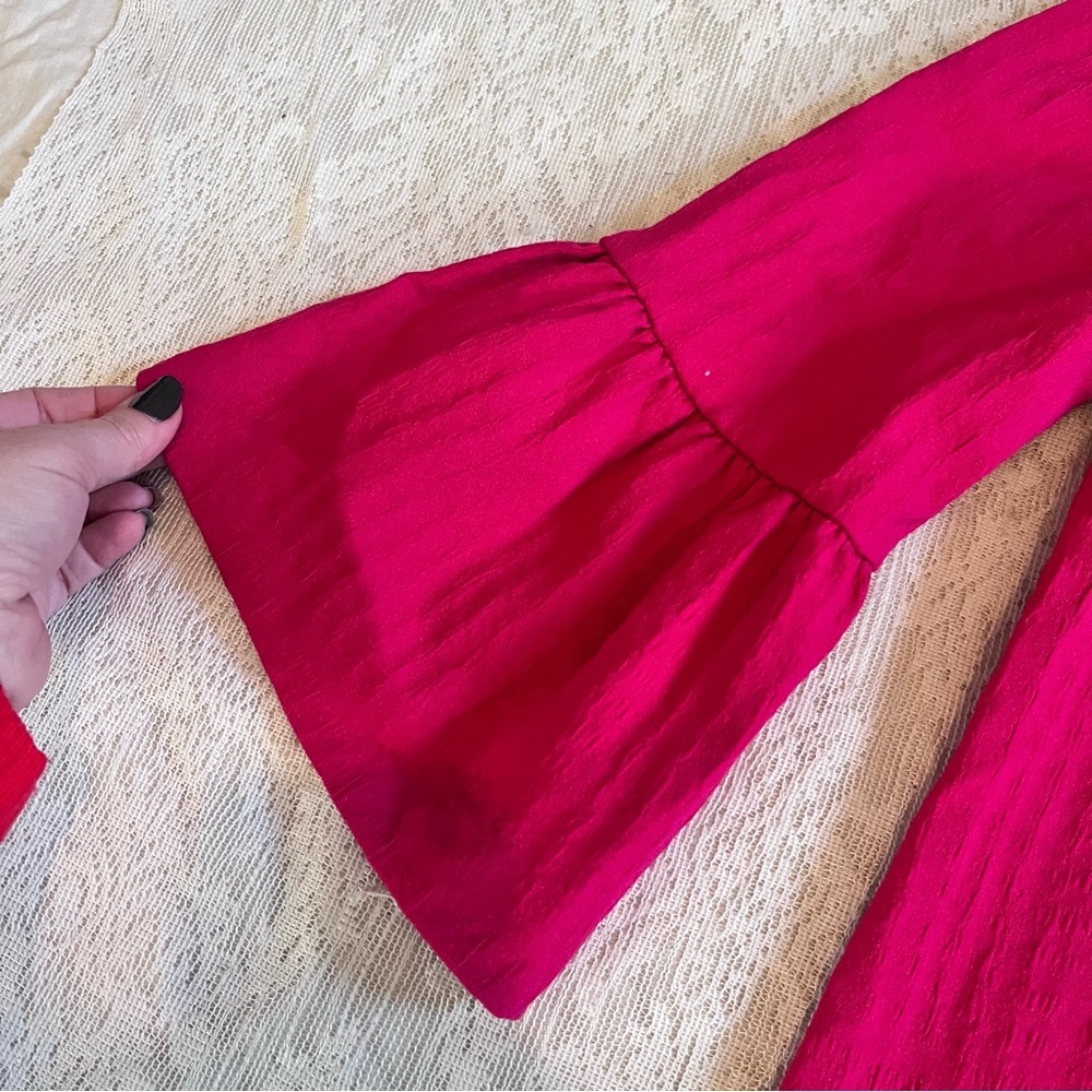 Zara woman textured bell sleeve fuchsia mini dress - Picture 4 of 10